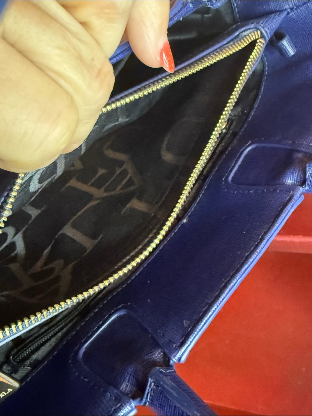 Furla Navy Saffiano Leather Tote with Gold Charm - Picture 8 of 12